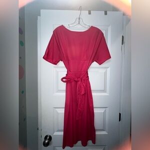 SHEIN Vibrant Pink Midi Dress with Matching Belt